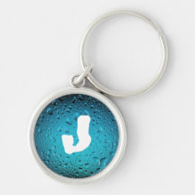 Customise initial Cool water drops blue keychain