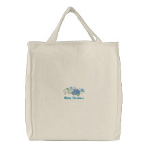 Customise - Winter Blue Rose Swirly Border Embroidered Tote Bags