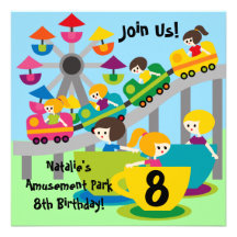 Customised Girls Amusement Park Birthday Invites