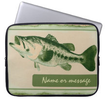 Customizable green fish laptop sleeve