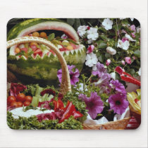 Cut watermelon fruit basket with flowers mousepads