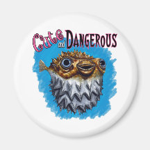 Cute And Dangerous Puffer Fish Blue Fridge Magnet