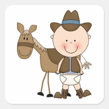 Cute Baby Boy & Horse Pony Custom Western Square Stickers