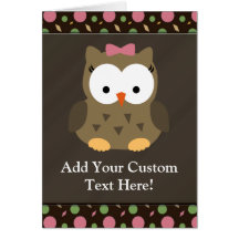 Cute Baby Girl Owl with Pink Bow Cards