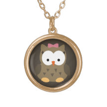 Cute Baby Girl Owl with Pink Bow Pendants