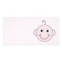 Cute Baby Girl. Pink Check Background. Personalised Photo Card