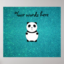 Cute baby panda turquoise glitter posters