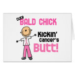 Cute Bald Chick Kicking Breast Cancer's Butt Greeting Card