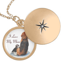 cute beagle puppy and mom dog realist art Necklace