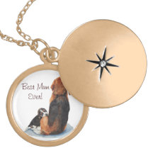 cute beagle puppy and mum dog realist art Necklace