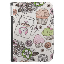 Cute bird tree flower cupcake pattern design kindle case