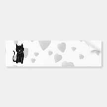 Cute Black Cat with Hearts. Bumper Sticker