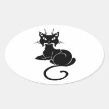 Cute Black Kitty Oval Stickers