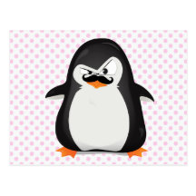 Cute Black  White Penguin And  Funny Moustache Postcard
