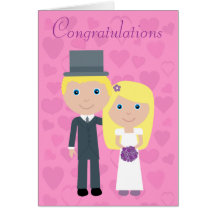 Cute Blonde Cartoon Bride & Groom Custom Wedding Card