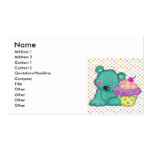 Cute Blue Bear WIth Yummy Purple and Pink Cupcake Business Cards