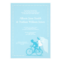 CUTE Blue Bicycle Couple Wedding Invitation