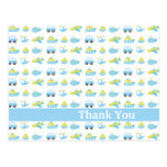 Cute blue boys travel time thank you post card
