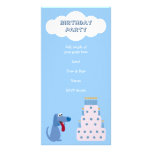 Cute Blue Cartoon Dog & Birthday Cake Invitations Photo Cards