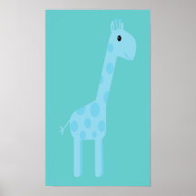Cute Blue Cartoon Giraffe Customisable Posters