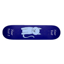 Cute Blue Cat Cartoon Skateboard Deck