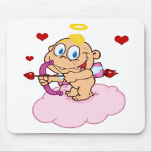 Cute Blue Eyed Cupid with Bow and Arrow Mouse Pads