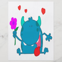 cute blue love monster flyer design