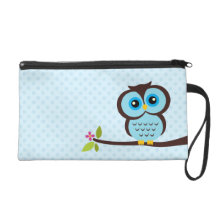 Cute Blue Owl Wristlet Clutch