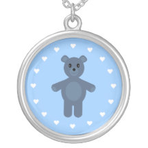 Cute Blue Teddy Bear & White Hearts Custom Custom Jewelry