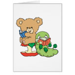 Cute Book Worm and Reading Bear Greeting Card