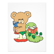Cute Book Worm and Reading Bear Custom Announcement