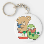 Cute Book Worm and Reading Bear Key Chains
