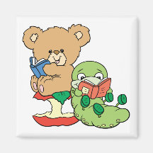 Cute Book Worm and Reading Bear Refrigerator Magnets