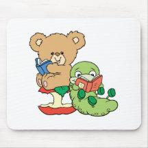 Cute Book Worm and Reading Bear Mousemats