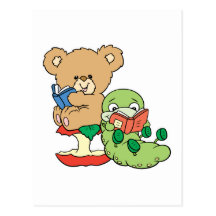 Cute Book Worm and Reading Bear Post Cards