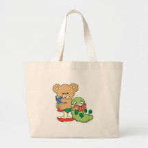 Cute Book Worm and Reading Bear Tote Bags