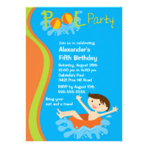 CUTE Boy's Pool Party Birthday Invitation