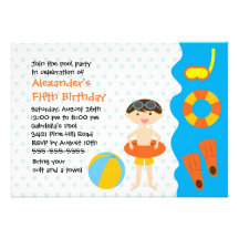 CUTE Boy's Pool Party Birthday Invitation