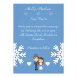 Cute Bride & Groom Snowflakes Blue Winter Wedding Invitations