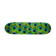 Cute Bright Blue and Green Peacock Print Custom Skate Board