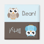 Cute brown blue owl clean dirty dishwasher magnet