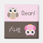 Cute brown pink owl clean dirty dishwasher magnet