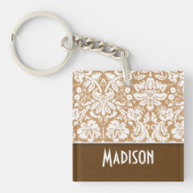 Cute Brown, Tan Damask Acrylic Key Chains