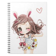 Cute bunny chibi girl spiral notebook