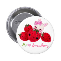 Cute bunny with kawaii strawberries pinback buttons