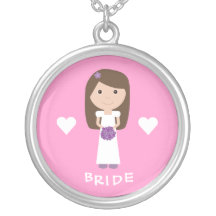Cute Cartoon Bride & Hearts Customisable Pink Pendants