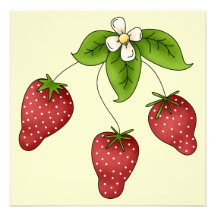 Cute Cartoon Bunch of Fruit Strawberries Design Invitation
