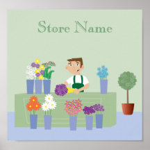 Cute Cartoon Character Florist & Flowers Custom Posters