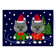 Cute Cartoon Christmas card with Cats & text