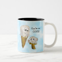 Cute Cartoon Faces Ice Cream Cones Coffee Mugs